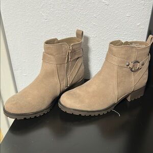 True Craft Tan Ankle Booties with Buckle Details